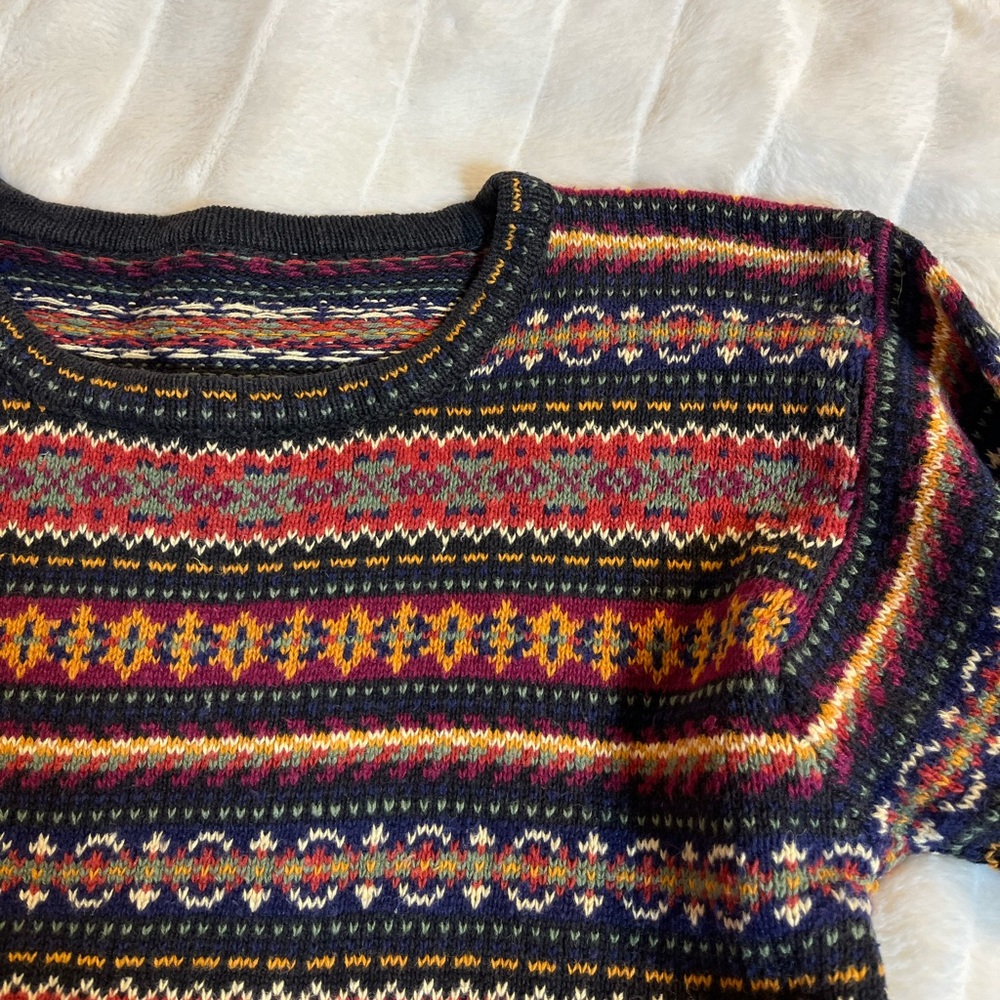 Gorgeous SP Black Red Orange Maximal Fall Winter Pattern Sweater Casual Comfy